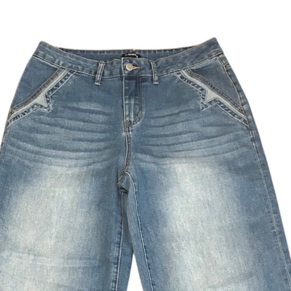 Flamingals Women Light Wash Wide Leg Jeans Star Pocket Detail Blue Size L Y2K